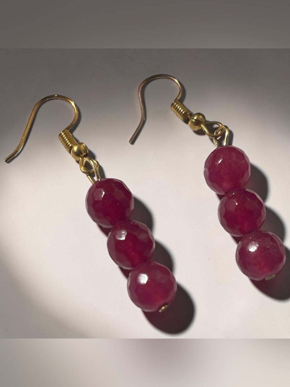 Faceted Raspberry Tourmaline Gold Tone Drop Earrings